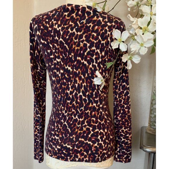 Merona Womens Animal Print Long Sleeve Cardigan Sweater S Brown Button Up Top - Picture 5 of 12